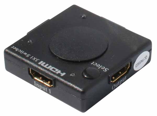 1231: HDMI Mini-Switch (5x5 cm) 3xIN/1xOUT Full HD ready 1080p 1920x1200 Pixel
