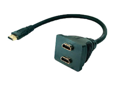 1237: HDMI-Verteiler HDMI-A Stecker/2x HDMI-A Kupplung 0,15m vergold.